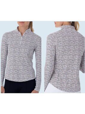 BELYN KEY Hepburn Long Sleeve Cheetah Print Golf Tennis Outdoor Top Shirt Sz S